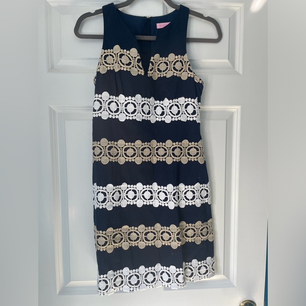Lilly Pulitzer Augusta Lace Navy Striped Dress. Size 0